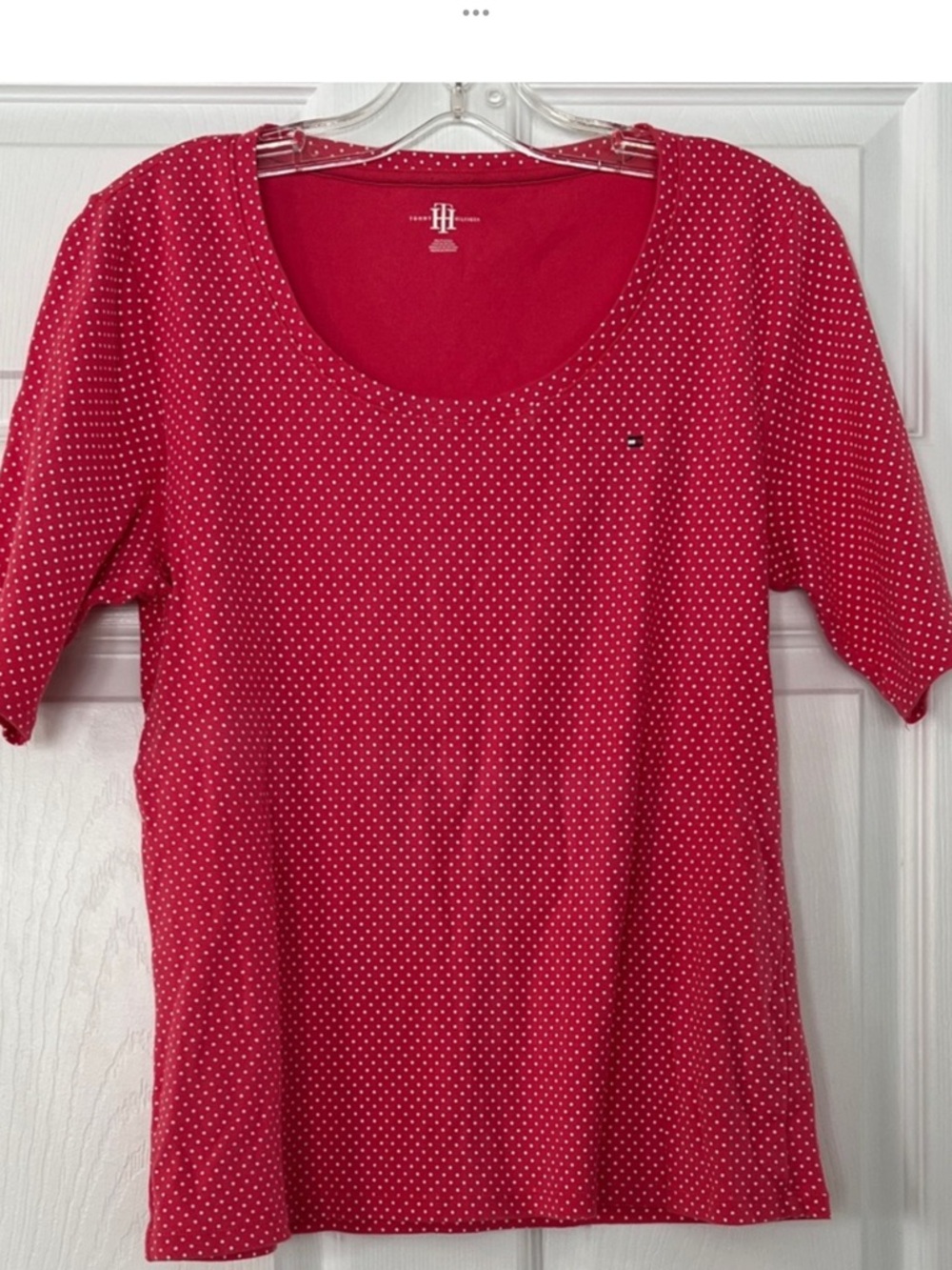 TOMMY HILFIGER: Women's Pink Polka Dot Scoop Neck Top